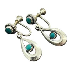 Fred Harvey Era Native American sterling Silver Turquoise Screw back Earrings